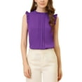 thumbnail image 1 of INSPIRE CHIC Women's Sleeveless Blouse Ruffled Pleated Wear-to-Work Chic Blouse XL Deep Purple, 1 of 7