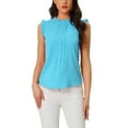 thumbnail image 1 of INSPIRE CHIC Mother's Day Women's Sleeveless Blouse Ruffled Pleated Wear-to-Work Chic Blouse XL Sky Blue, 1 of 6