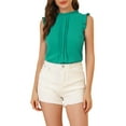 thumbnail image 1 of INSPIRE CHIC Women's Sleeveless Blouse Ruffled Pleated Wear-to-Work Chic Blouse XL Viridian Green, 1 of 8