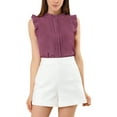 thumbnail image 1 of INSPIRE CHIC Women's Sleeveless Blouse Ruffled Pleated Wear-to-Work Chic Blouse XS Dark Purple, 1 of 9