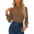 thumbnail image 1 of INSPIRE CHIC Women's Ruffled Mock Neck Smocked Long Sleeve Printed Blouse S Brown, 1 of 6