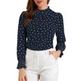 thumbnail image 1 of Allegra K Women's Ruffled Mock Neck Smocked Long Sleeve Printed Blouse, 1 of 6