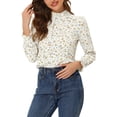 thumbnail image 1 of Allegra K Women's Ruffled Mock Neck Smocked Long Sleeve Printed Blouse, 1 of 6