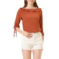 thumbnail image 1 of Allegra K Women's Ruffled Neck Half Sleeve Sheer Summer Polka Dots Blouse Tops, 1 of 6