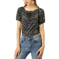 thumbnail image 1 of INSPIRE CHIC Women's Ruffled Neck Short Sleeve Polka Dots Blouse M Black, 1 of 7