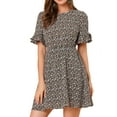 thumbnail image 1 of Allegra K Women's Ruffled Short Sleeve A-Line Elastic Waist Floral Flowy Mini Dress, 1 of 6