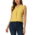 thumbnail image 1 of INSPIRE CHIC Women's Ruffled Sleeveless Pullover V- Neck Work Blouses Tops L Yellow, 1 of 7