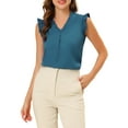 thumbnail image 1 of INSPIRE CHIC Women's Ruffled Sleeveless Pullover V- Neck Work Blouses Tops M Peacock Blue, 1 of 7