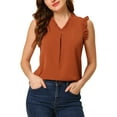 thumbnail image 1 of INSPIRE CHIC Women's Ruffled Sleeveless Pullover V- Neck Work Blouses Tops XL Caramel, 1 of 7
