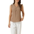 thumbnail image 1 of INSPIRE CHIC Women's Ruffled Sleeveless Pullover V- Neck Work Blouses Tops XS Khaki, 1 of 6