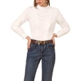 thumbnail image 1 of INSPIRE CHIC Women's Ruffled Stand Collar Long Sleeve Lace Hollow Out Blouse White L, 1 of 7
