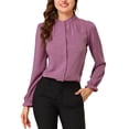 thumbnail image 1 of INSPIRE CHIC Women's Ruffled Trim Button Down Stand Collar Long Sleeve Blouse Top M Fuchsia, 1 of 9