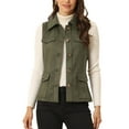 thumbnail image 1 of INSPIRE CHIC Women's Vest Button Front Sleeveless Faux Suede Utility Cargo Jacket with Pockets S Army Green, 1 of 6