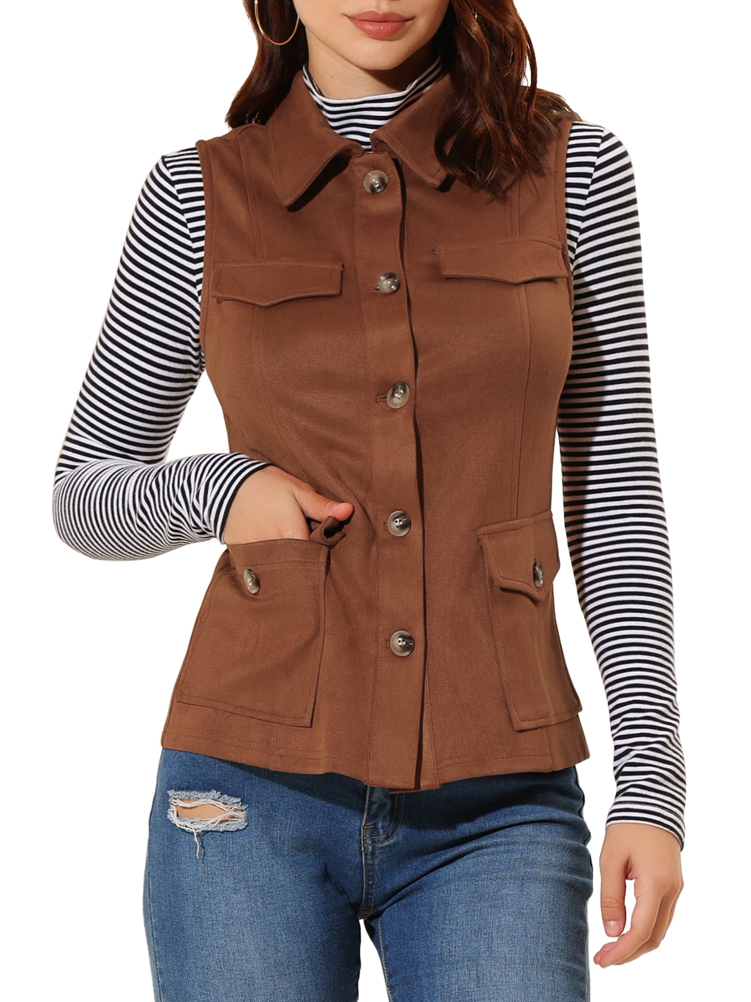 Grianlook Women Casual Sleeveless Blazer Solid Color Jacket Vest Office  Lapel Neck Waistcoat