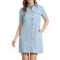 thumbnail image 1 of INSPIRE CHIC Women's Safari Dress Summer Collared Button Down Cotton Belted Shirtdress XL Light Blue, 1 of 6
