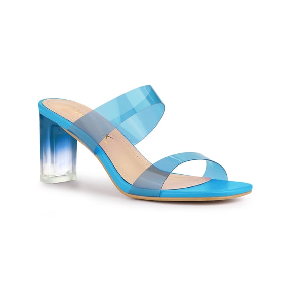 BLISSFUL STEP Women's Sandals Block Heels Clear Colorful Straps Slides Sandals