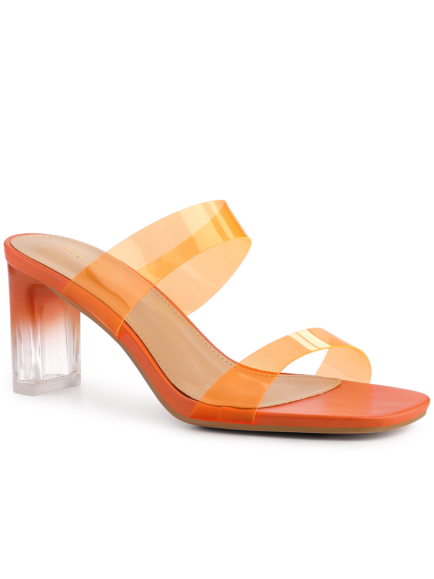 Allegra K Women's Sandals Block Heels Clear Colorful Straps Slides ...