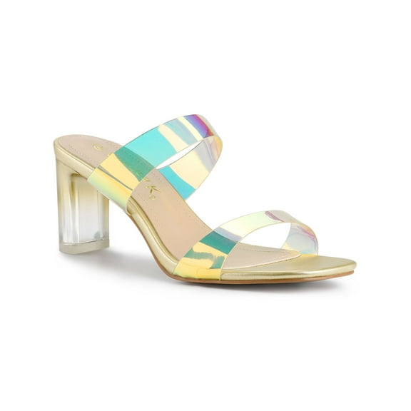 BLISSFUL STEP Women's Sandals Block Heels Clear Colorful Straps Slides Sandals