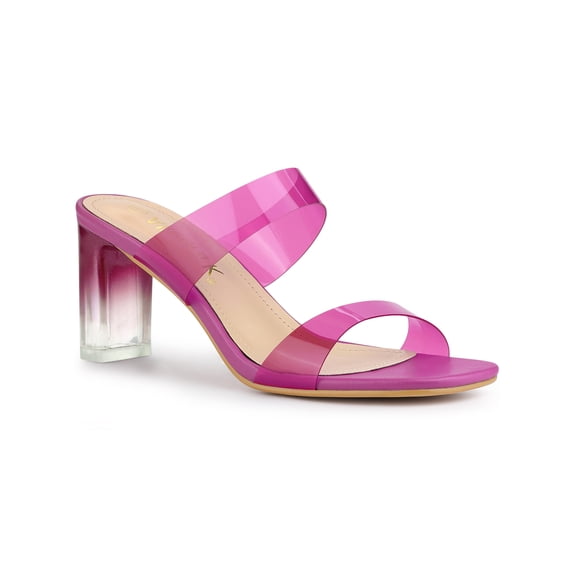 BLISSFUL STEP Women's Sandals Block Heels Clear Colorful Straps Slides Sandals