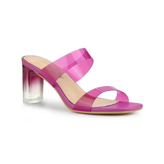BLISSFUL STEP Women's Sandals Block Heels Clear Colorful Straps Slides Sandals