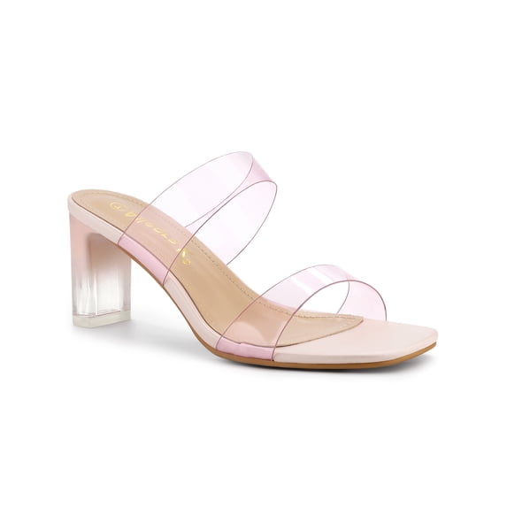 BLISSFUL STEP Outfit Women's Sandals Block Heels Clear Colorful Straps Slides Sandals Pink 6.5