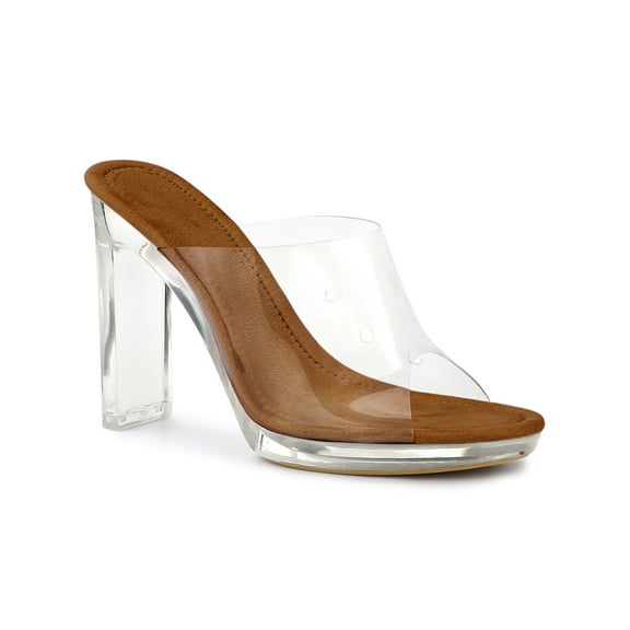 BLISSFUL STEP Women's Sandals Block Heels Clear Platform Slides Sandals