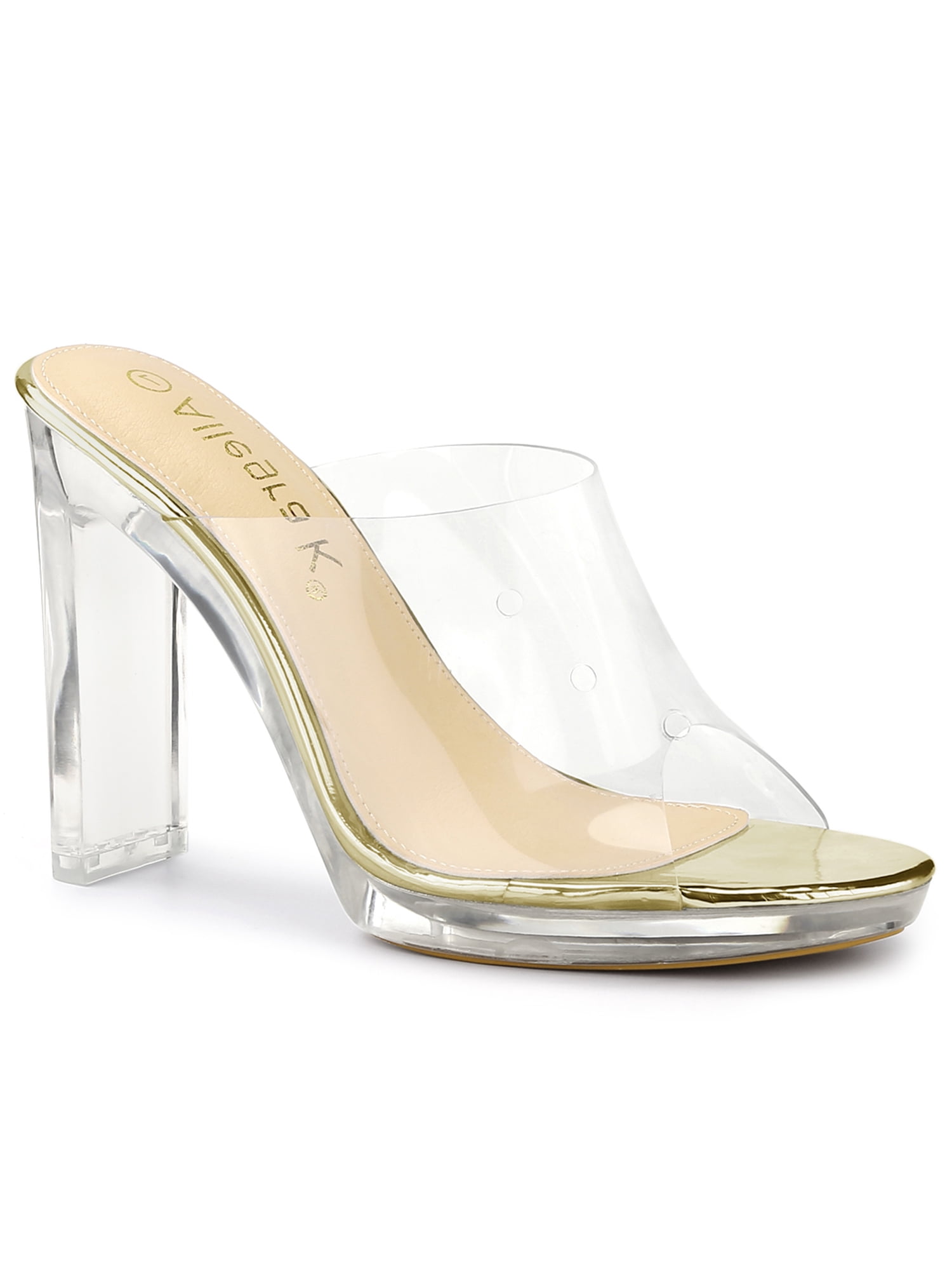 Allegra K Women's Clear Strap Chunky Heel Slide Sandals - Open Toe Mules With Block Heel (Check Size Chart)