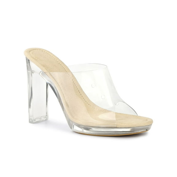 BLISSFUL STEP Women's Sandals Block Heels Clear Platform Slides Sandals