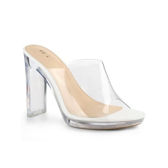 BLISSFUL STEP Women's Sandals Block Heels Clear Platform Slides Sandals