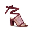 thumbnail image 1 of BLISSFUL STEP Women's Mesh Block Heeled Lace Up Sandals Burgundy 7, 1 of 7