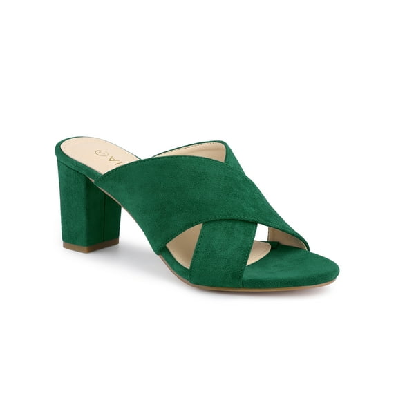 BLISSFUL STEP Women's Sandals Block Heels Crisscross Strap Mules Slide Sandals Green 7
