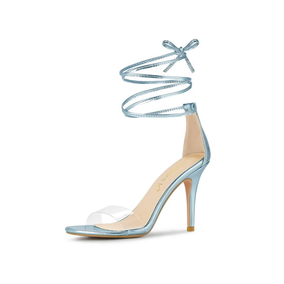 BLISSFUL STEP Women's Sandals Dress Shoes Stiletto Heels Clear Strap Lace up Sandals