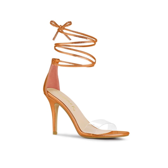BLISSFUL STEP Women's Sandals Dress Shoes Stiletto Heels Clear Strap Lace up Sandals