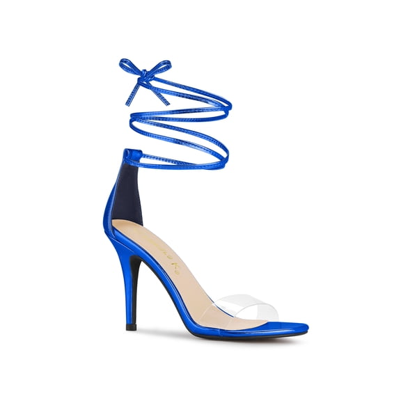 BLISSFUL STEP Women's Sandals Dress Shoes Stiletto Heels Clear Strap Lace up Sandals