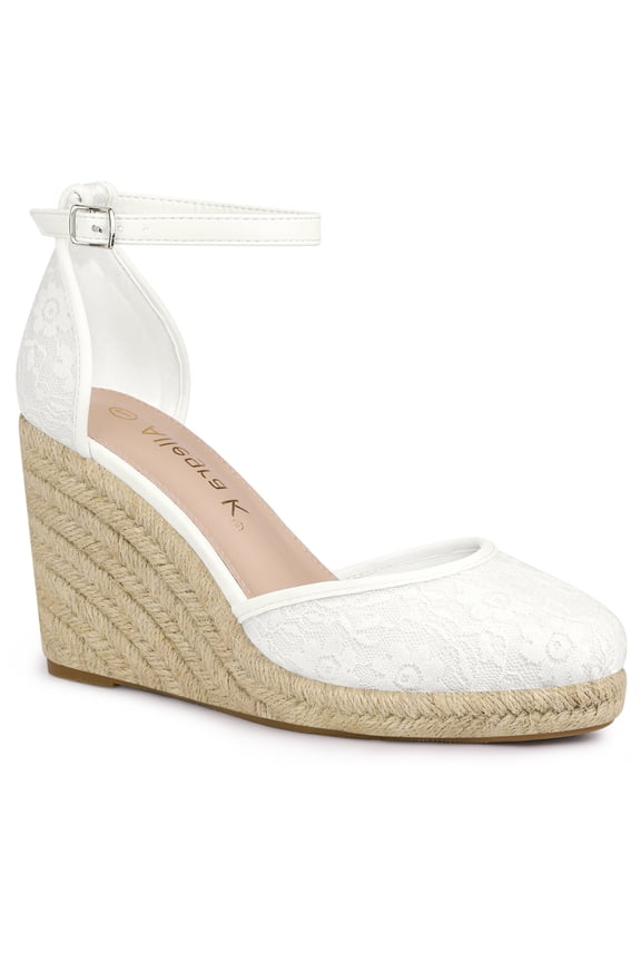 Women's Sandals Closed Toe Espadrille Lace Wedge Heel Platform Sandals White 5.5