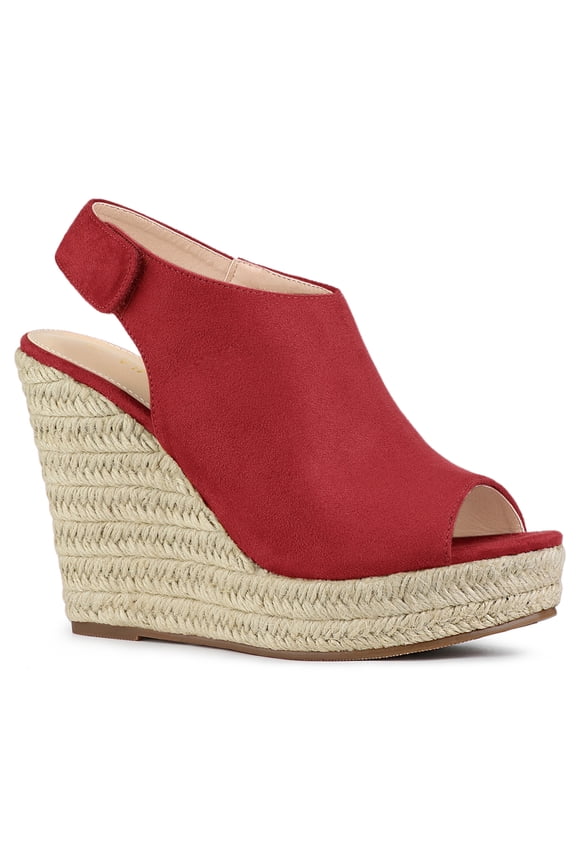 Women's Espadrilles Platform Heel Wedges Sandals Red 7