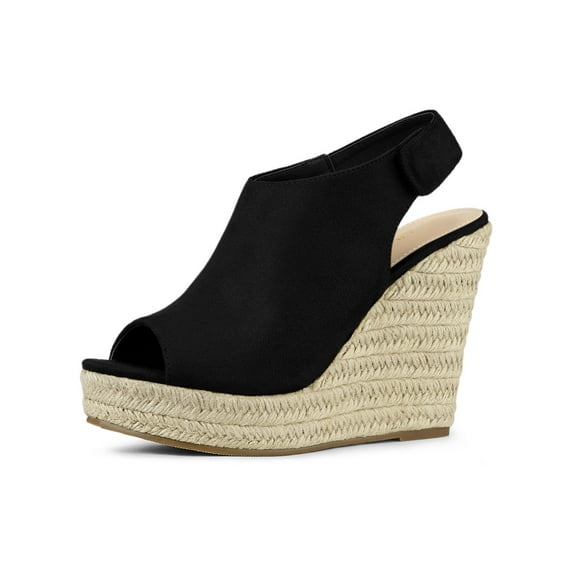 BLISSFUL STEP Women's Espadrilles Platform Heel Wedges Sandals Black 5.5