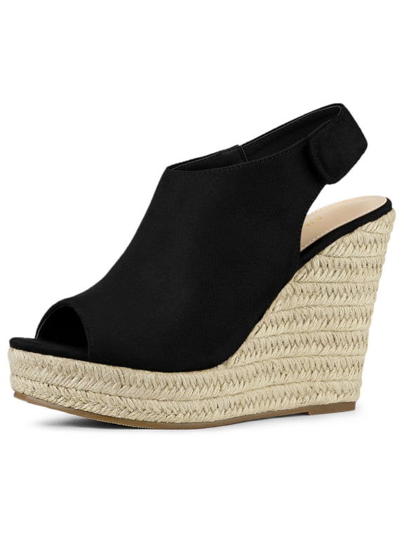 Women's Shoes Espadrilles Platform Wedge Open Toe Slingback Sandals Black 5.5