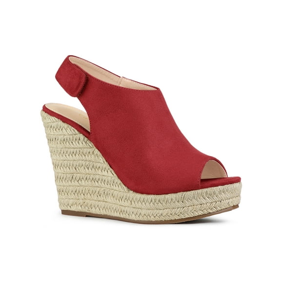 BLISSFUL STEP Women's Espadrilles Platform Heel Wedges Sandals Red 9