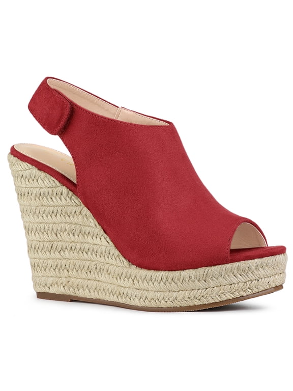 Women's Shoes Espadrilles Platform Wedge Open Toe Slingback Sandals Red 9