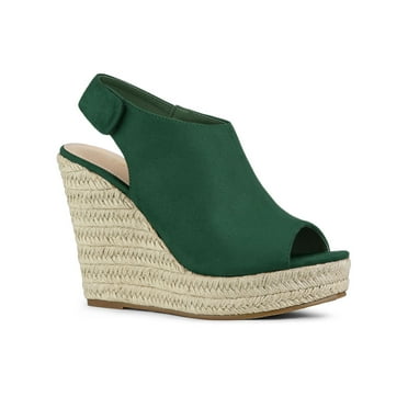BLISSFUL STEP Women's Espadrilles Platform Heel Wedges Sandals Emerald Green 7