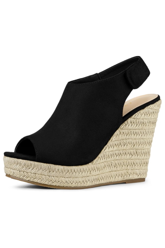 Women's Espadrilles Platform Heel Wedges Sandals Black 7