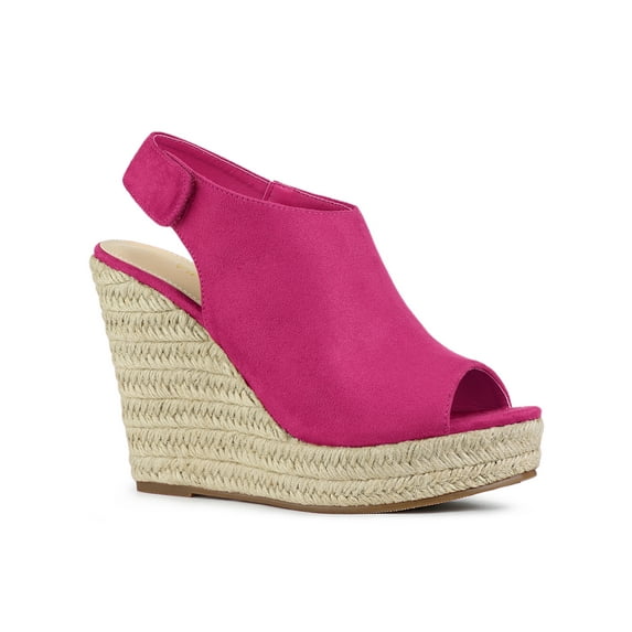 BLISSFUL STEP Women's Espadrilles Platform Heel Wedges Sandals Hot Pink 5.5