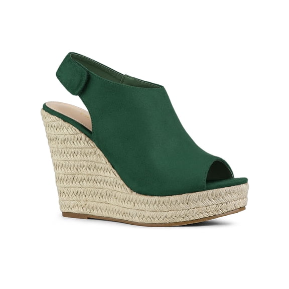 BLISSFUL STEP Women's Espadrilles Platform Heel Wedges Sandals Emerald Green 8