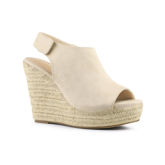BLISSFUL STEP Women's Espadrilles Platform Heel Wedges Sandals Beige 6