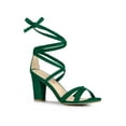 thumbnail image 1 of BLISSFUL STEP Women's Sandals High Block Heels Solid Color Lace up Sandals Green 7.5, 1 of 7