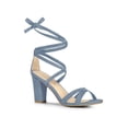 thumbnail image 1 of BLISSFUL STEP Women's Sandals High Block Heels Solid Color Lace up Sandals Haze blue 7, 1 of 7