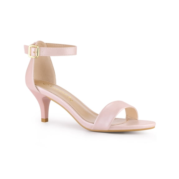 BLISSFUL STEP Inspired Women's Shoes Kitten Heel Ankle Strap Open Toe Sandals Pink 10
