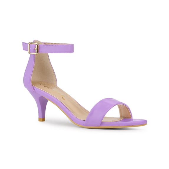 BLISSFUL STEP Women's Shoes Kitten Heel Ankle Strap Open Toe Sandals Purple 7.5