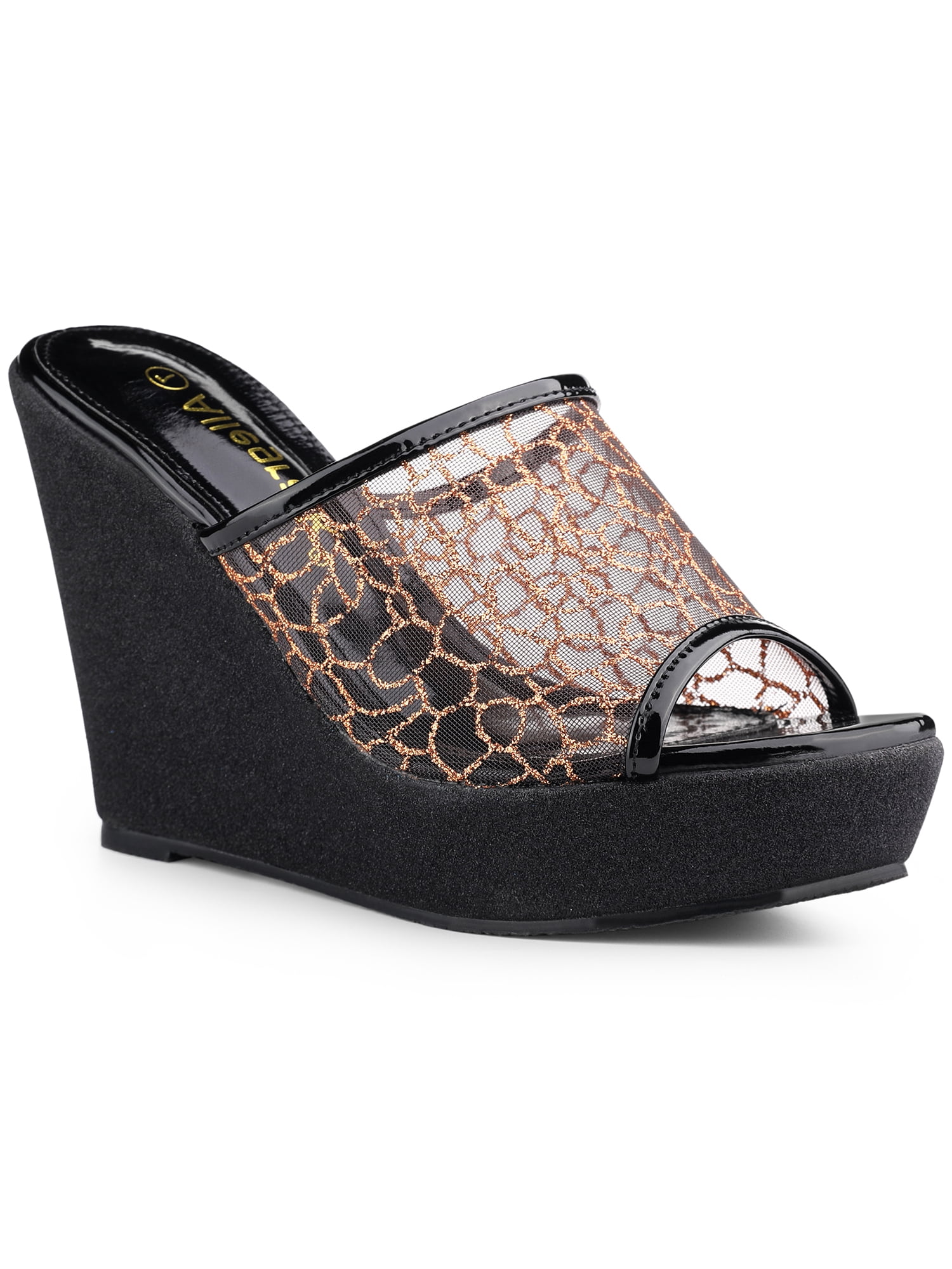 Allegra K Women's Sandals Platform Wedges Glitter Slide Sandals